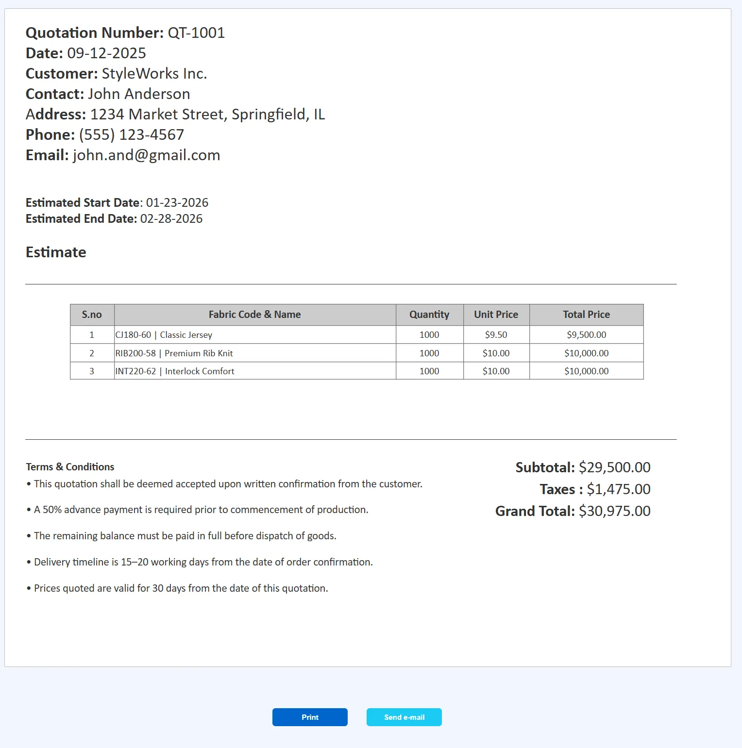 Structured quoting workflow